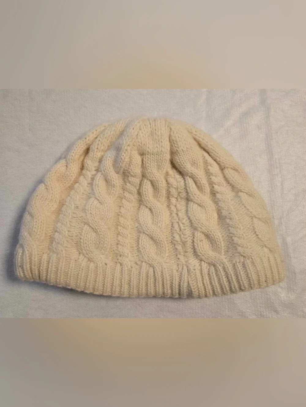 The North Face Unisex Ivory Cable Knit fleece lined Wool Blend Hat/ Beanie, guc